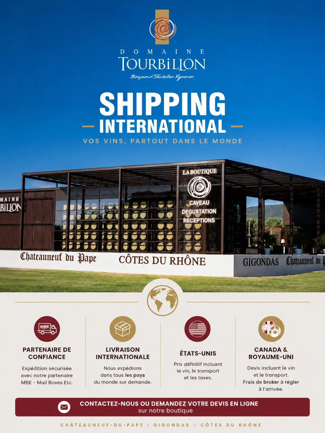 Livraison internationale de vins de Châteauneuf-du-Pape et Gigondas